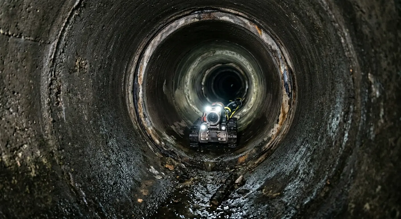 Robotic sewer camera inspecting pipe interior for Drain Snake Service in Lemay